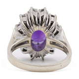 Vintage-Gänseblümchenring aus 14-karätigem Weißgold mit Amethyst (2,30 ct) und Diamanten (0,60 ctw), 70er Jahre