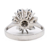 Vintage-Blumenring aus 14-karätigem Weißgold mit Diamanten (0,40 ctw) und Saphiren (0,40 ctw), 70er Jahre