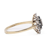 Anello vintage in oro giallo 9k a fiore con zaffiri e diamanti
