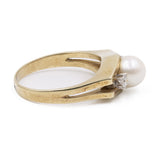 Anello vintage in oro giallo 14k con perle e diamanti, anni '70