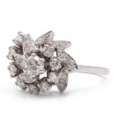 Anello vintage a fiore in oro bianco 14k con diamanti (1,50ctw), anni '60
