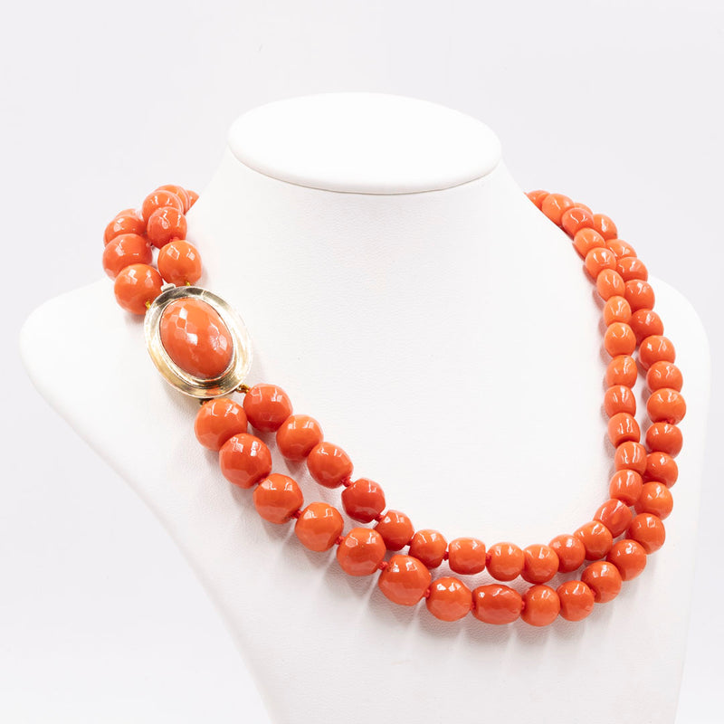 Collana vintage in corallo e susta in oro giallo 12K, anni '50