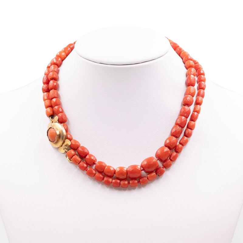 Collana vintage in corallo e susta in oro giallo 12K, anni '50