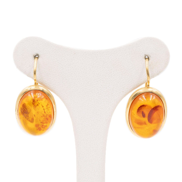 Orecchini antichi in oro giallo 18k e ambra, anni '60