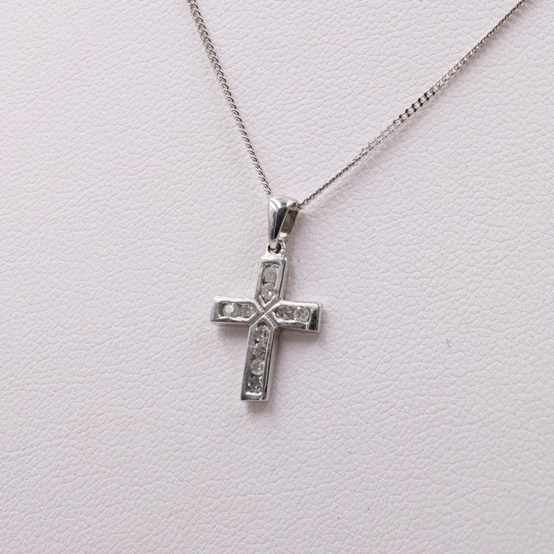 Collana vintage con pendente a croce in oro bianco 9k con diamanti