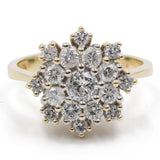 Anel vintage em ouro amarelo 14k com floco de neve e diamantes (1,25 ct), década de 70.