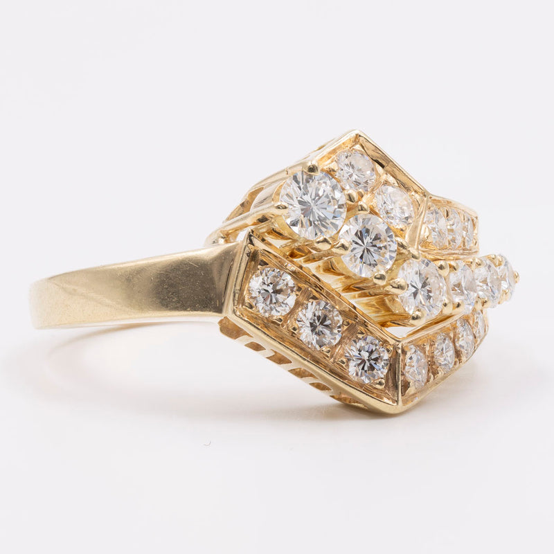 Anello vintage asimmetrico in oro giallo 14k con diamanti (0,80ctw), anni '70