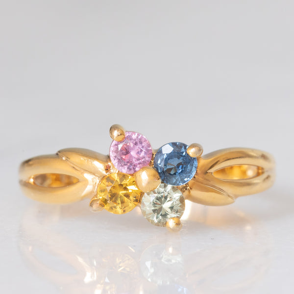 Anello a fiore vintage in oro giallo 8K con topazi colorati (0.40ctw ca.)