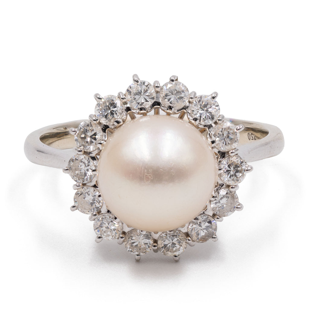 Bague Ancienne Années 60/70 En Or Blanc 18K (750/1000°) Avec 2 Perles De 7,5mm - Taille 51