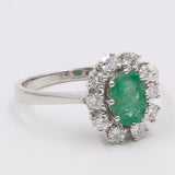 Anello vintage in oro bianco 14k con smeraldo (0,85ct) e diamanti (0,50ctw), anni '70