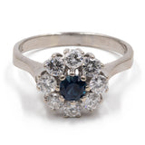 Anello vintage a margherita in oro bianco 14k con zaffiro (0,30ct) e diamanti (0,80ctw)