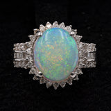 Anello vintage in platino con opale di 3,39ct e diamanti (0,46ctw)