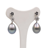 Orecchini vintage in oro bianco 14k con perle tahiti grigie e diamanti neri e bianchi (0,70ctw)