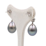 Orecchini vintage in oro bianco 14k con perle tahiti grigie e diamanti neri e bianchi (0,70ctw)