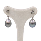Orecchini vintage in oro bianco 14k con perle tahiti grigie e diamanti neri e bianchi (0,70ctw)