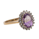 Anello vintage a margherita in oro giallo 9k con ametista (2ct) e diamanti (0,20ctw)