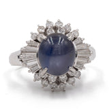 Anello vintage a ballerina in platino 900 con zaffiro stellato (4,59ct) e diamanti (0,85ctw)