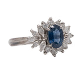 Anello vintage in platino 900 con zaffiro (1,13ct) e diamanti (0,61ctw)
