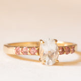 Anello vintage in oro giallo 9K con acquamarina (0.65ct ca.) e tormaline rosa (0.12ctw ca.), anno 2005