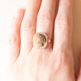 Vintage 9K yellow gold ring with cameo on lava, 40s/50s