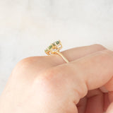 Toi et Moi vintage in oro giallo 14K con zaffiri verdi sintetici (1ctw ca.) e diamanti
