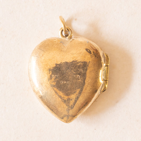 Ciondolo portafoto a forma di cuore vintage con lamina in oro giallo 9K, anni ‘60