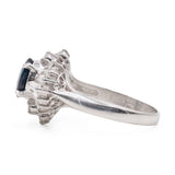 ANELLO A BALLERINA VINTAGE IN PLATINO CON ZAFFIRO (1.36CT) E DIAMANTI (0.48CTW)
