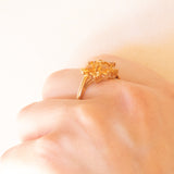 Anello a fiore vintage in oro giallo 9K con quarzi citrini(1.30ctw ca.)