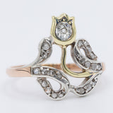 Anello antico in oro giallo e rosa 18K e argento con diamanti (0.40ctw ca.), anni ‘20
