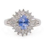 Anello vintage in platino 850 con zaffiro (1,10ct) e diamanti (0,63ctw)