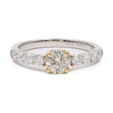 Anello vintage in platino 900 e oro giallo 18k con diamante centrale fancy di 0,508ct e diamanti laterali (0,45ctw)