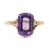 Anello vintage in oro giallo 18k con ametista, anni '60