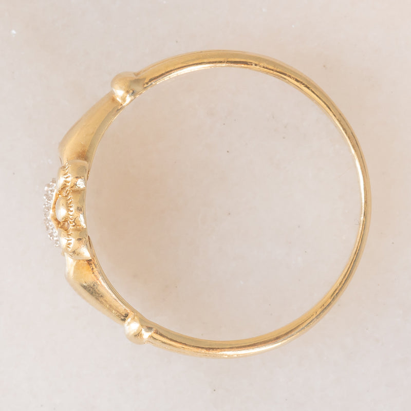 Anello Claddagh vintage in oro giallo e bianco 9K con diamante