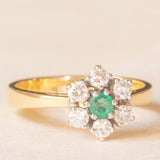 Vintage-Gänseblümchenring aus 14-karätigem Gelb- und Weißgold mit Smaragd (ca. 0.12 ct) und Diamanten im Brillantschliff (ca. 0.42 ctw), 60er/70er Jahre
