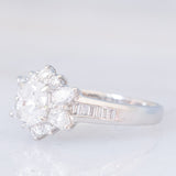 Anello a fiore vintage in platino con diamanti (1.26ctw), anni ‘80