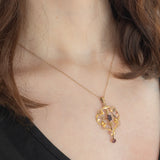 Pendente antico lavalier in oro giallo 9K con ametiste, anni ‘10/‘20