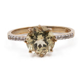 Anello vintage in oro 9k con apatite gialla (1,5ct) e zaffiri bianchi