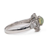 Anello vintage a margherita in platino con crisoberillo occhio di gatto (0,97ct) e diamanti (0,64ctw)