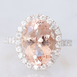 Anello a margherita vintage in platino con morganite (5.20ct) e diamanti (0.85ctw), anni ‘2000
