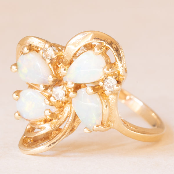 Anello vintage a forma di farfalla in oro giallo 14K con con opali (0.60ctw ca.) e diamanti, anni ‘70