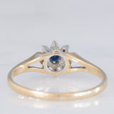 Anello a margherita vintage in oro giallo 9K con zaffiro (0.10ct ca.) e diamanti (0.08ctw ca.), anno 1987