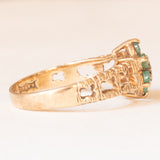 Vintage-Blumenring aus 9-karätigem Gelb- und Weißgold mit Smaragden (ca. 0.09 ctw) und Diamant (ca. 0.01 ct), 90er Jahre