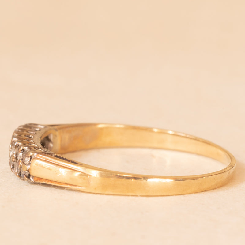 Doppia veretta in oro giallo e bianco 9K con diamanti (0.14ctw ca.), anni ‘60/‘70