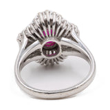 Anello vintage a ballerina in oro bianco 18k con rubino (1,37ct) e diamanti (1,30ctw), anni '70
