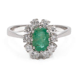 Anello vintage in oro bianco 14k con smeraldo (0,85ct) e diamanti (0,50ctw), anni '70