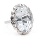 Anello vintage in oro bianco 14k con acquamarina (10ct), anni '80