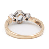 Anello vintage in oro giallo 9k con diamanti (0,08ctw) e acquamarina (0,30ct)
