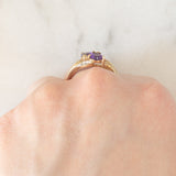 Toi et Moi vintage in oro giallo 9K con ametiste di taglio a cuore (0.80ctw ca.) e diamanti