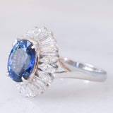 Anello ballerina in platino con zaffiro (3.02ct) e diamanti (1.20ctw), anni ‘80