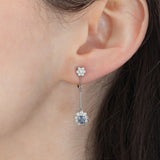 Orecchini pendenti a margherita vintage in platino con zaffiri (0.67ctw) e diamanti di taglio brillante (0.64ctw), anni ‘80/‘90